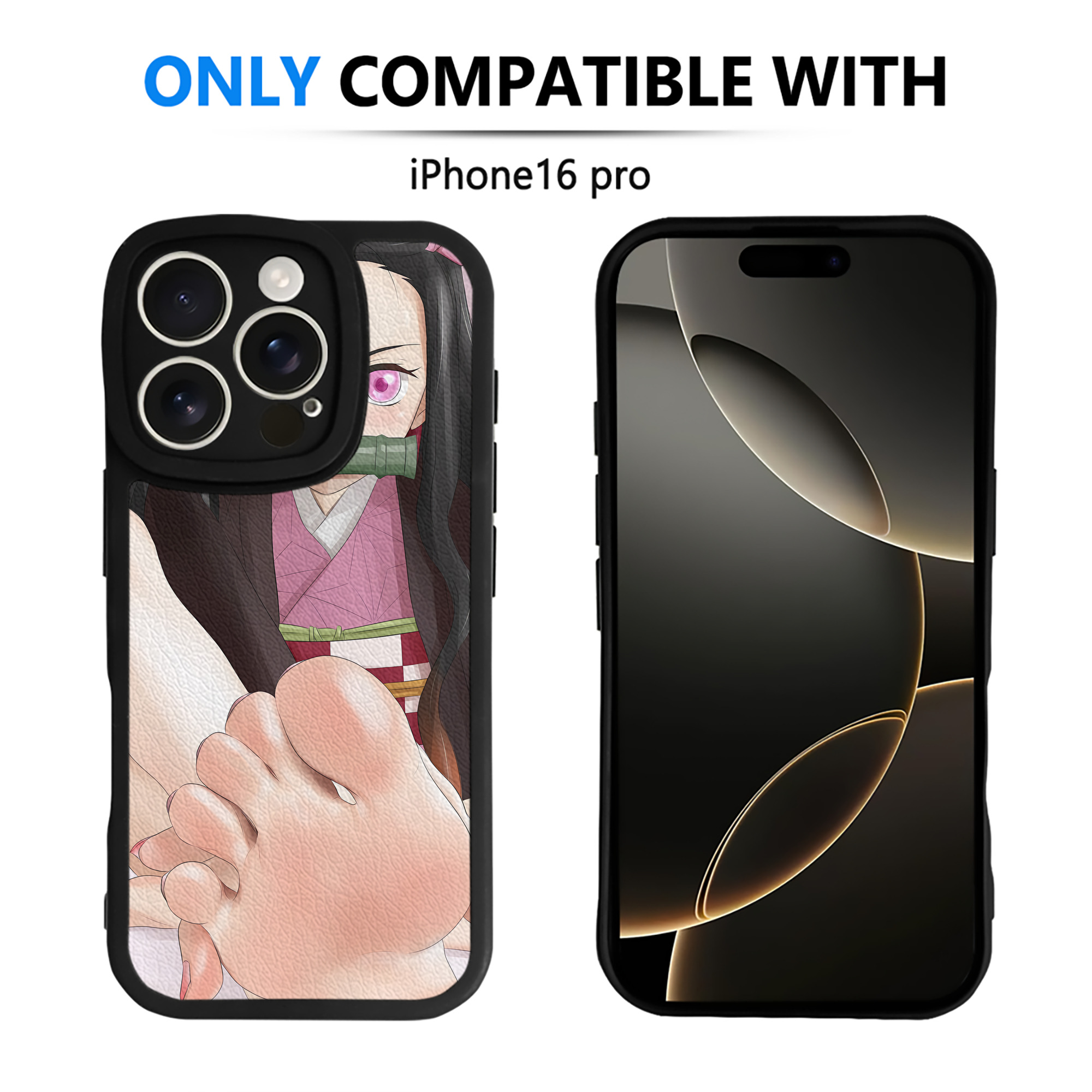 （画像用） 鬼滅の刃（きめつのやいば）竈門 禰󠄀豆子／かまど ねずこ Kamado Nezuko 【iPhone 16シリーズ対応】シリコンスマホケース（レザー調） 材質：シリコン